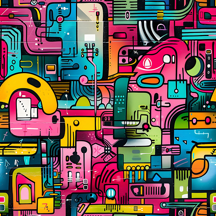 Featuring Vibrant Geometric Graffiti with Urban Abstract Motifs seamless PBR texture preview