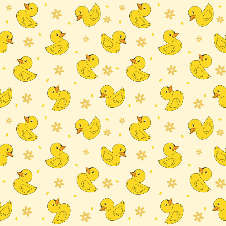 Pattern Featuring Playful Yellow Ducklings and Simple Floral Motifs seamless PBR texture preview