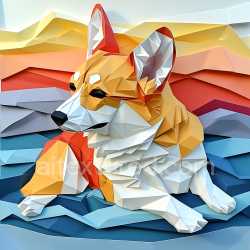 seamless Seamless 3D PBR Texture Featuring Origami Style Corgi with Warm Orange and Cream Colors texture 8k free download PBR
