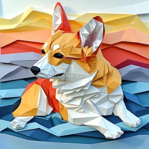 Seamless 3D PBR Texture Featuring Origami Style Corgi with Warm Orange and Cream Colors