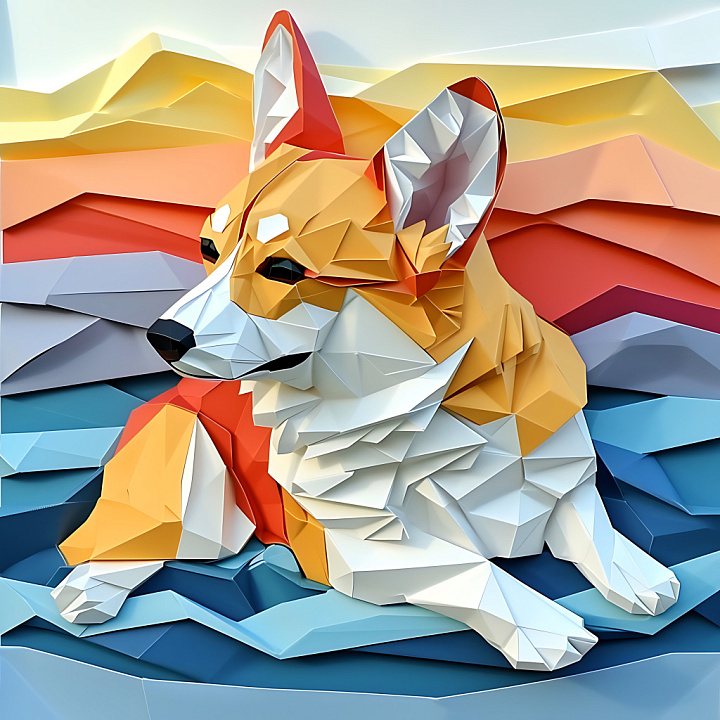 Featuring Origami Style Corgi with Warm Orange and Cream Colors seamless PBR texture preview