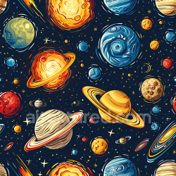 seamless Seamless 3D PBR Texture Featuring Cartoon-Style Planets and Starfield texture 8k free download PBR
