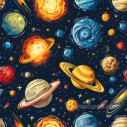 Featuring Cartoon-Style Planets and Starfield seamless Star, space, planets PBR texture