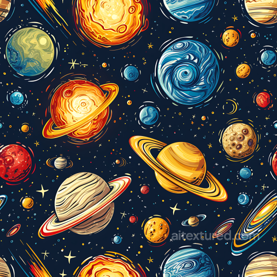 Featuring Cartoon-Style Planets and Starfield Star, space, planets texture preview
