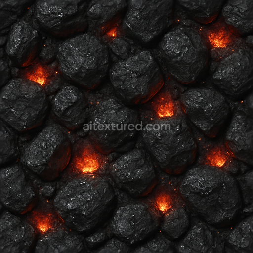 Seamless 3d texture pbr 8k coal embers surface bright glowing black