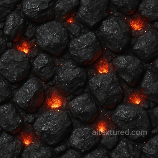 Coal Embers Surface Bright Glowing Black seamless Coal PBR texture