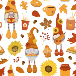 seamless Seamless 3D PBR Texture Featuring Autumn Gnomes, Fall Leaves, and Cozy Foods texture 8k free download PBR
