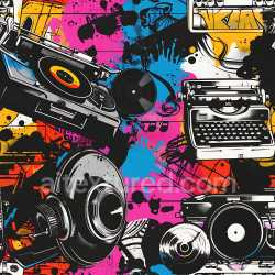 seamless Seamless 3D PBR Texture Featuring Colorful Retro Tech Graffiti Art texture 8k free download PBR