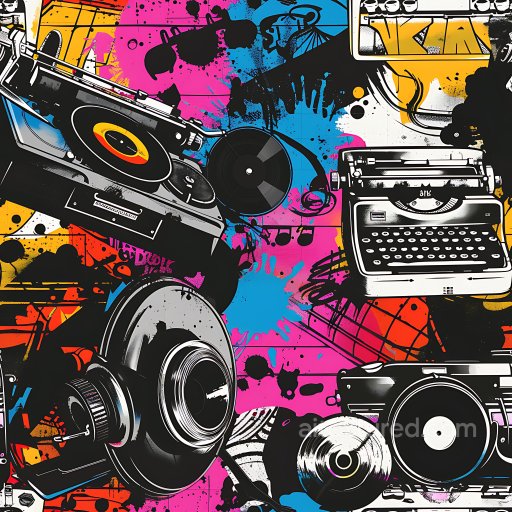 Seamless 3D PBR Texture Featuring Colorful Retro Tech Graffiti Art texture preview