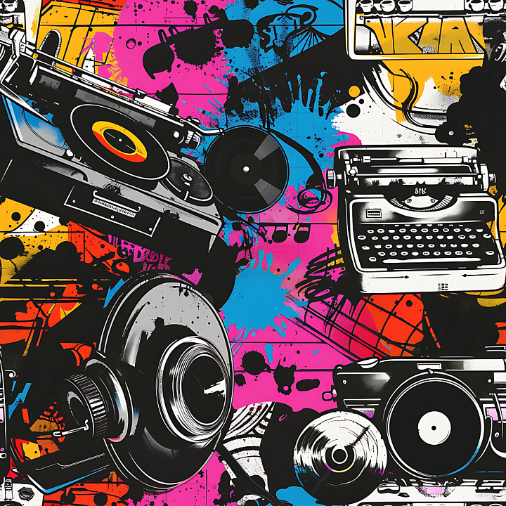 Featuring Colorful Retro Tech Graffiti Art seamless PBR texture preview