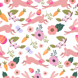 seamless Seamless 3D PBR Texture Featuring Playful Easter Bunnies and Spring Florals texture 8k free download PBR