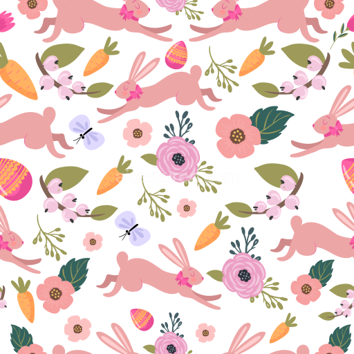 Seamless 3D PBR Texture Featuring Playful Easter Bunnies and Spring Florals