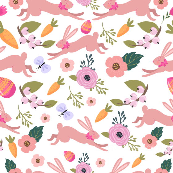 with Pink Bunny, Easter Eggs & Spring Flowers All Easter Digital paper texture preview