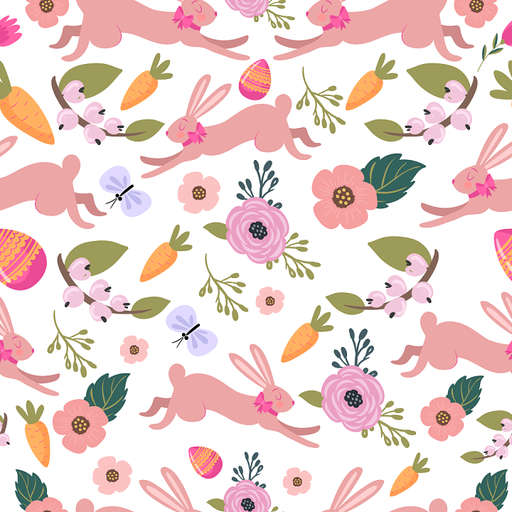 with Pink Bunny, Easter Eggs & Spring Flowers seamless PBR texture preview