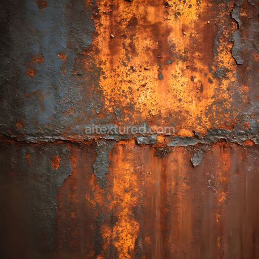 Seamless 3D Cracked and Peeling Rusted Metal PBR Texture in Warm Orange and Dark Gray