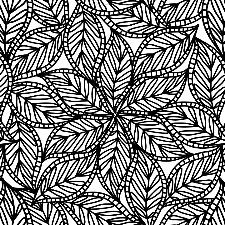 with Bold Black & White Hand-Drawn Leaf Design seamless PBR texture preview