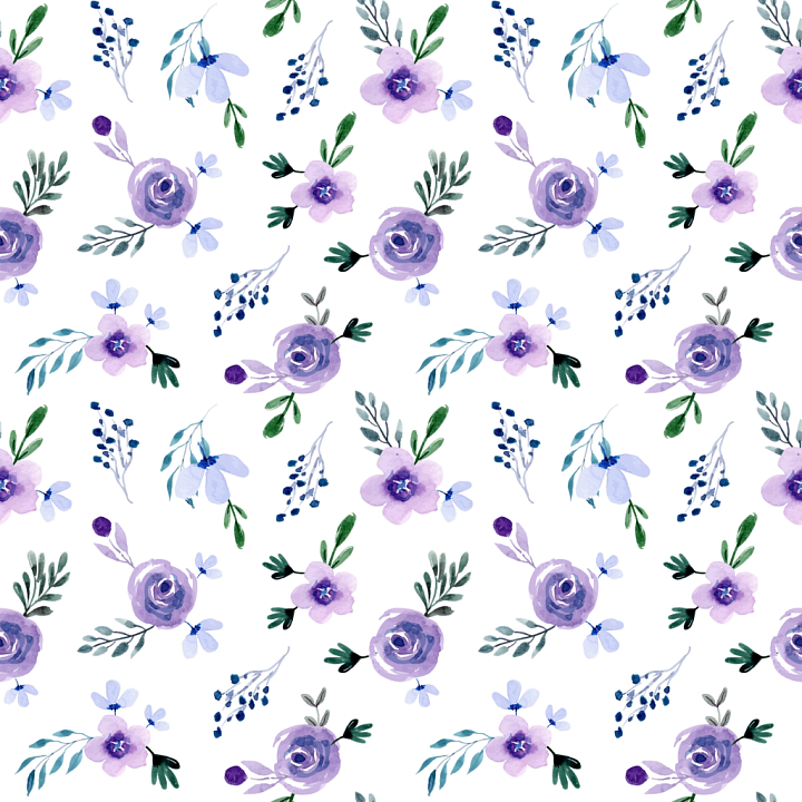 Purple Flower Watercolor with Soft Floral Pattern seamless PBR texture preview