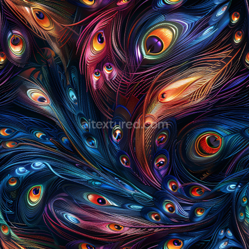 Seamless 3D PBR Texture Featuring Glossy Multicolor Peacock Feather Pattern