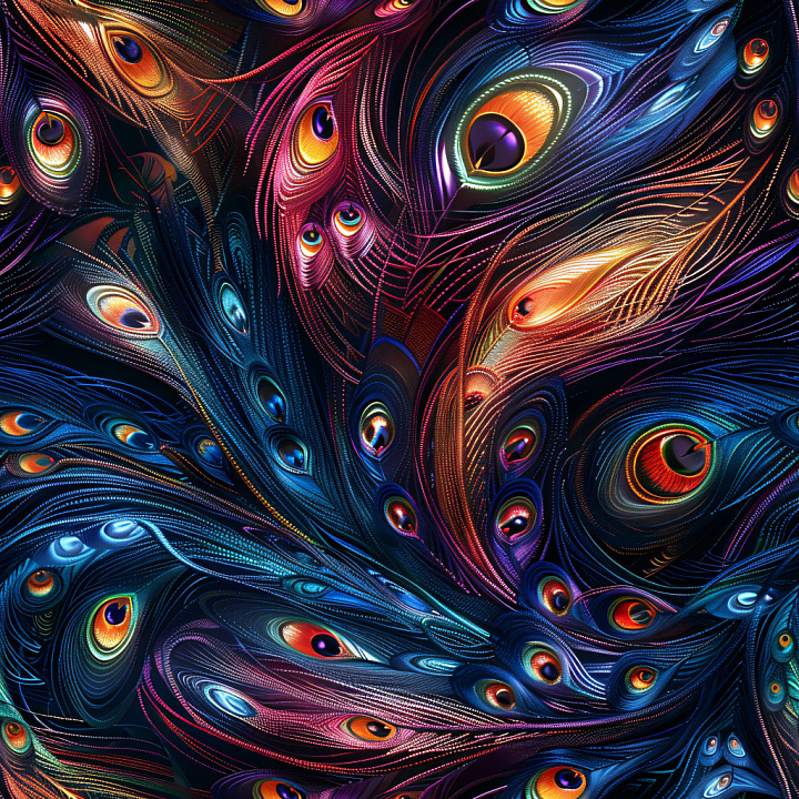 Featuring Glossy Multicolor Peacock Feather Pattern seamless PBR texture preview