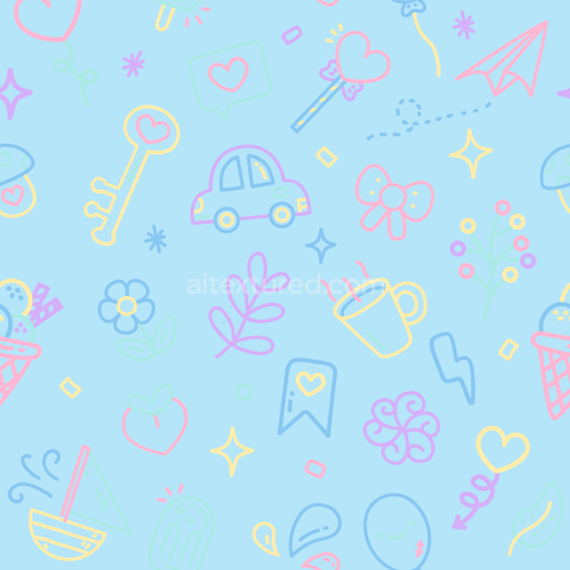 Seamless 3D PBR Baby Boy Pattern Texture with Colorful Pastel Icons on Sky Blue