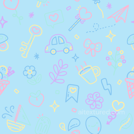 Baby Boy Pattern Texture with Colorful Pastel Icons on Sky Blue seamless Baby Boy  PBR texture
