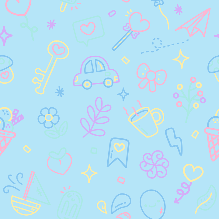 Baby Boy Pattern with Colorful Pastel Icons on Sky Blue seamless PBR texture preview