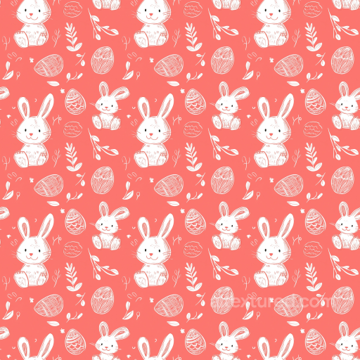 with Cute Easter Bunny and Egg Pattern on Coral Background seamless All Easter Digital paper PBR texture