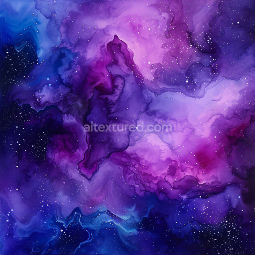 Seamless 3D Alcohol Ink PBR Texture Featuring Deep Purple and Blue Nebula Swirls