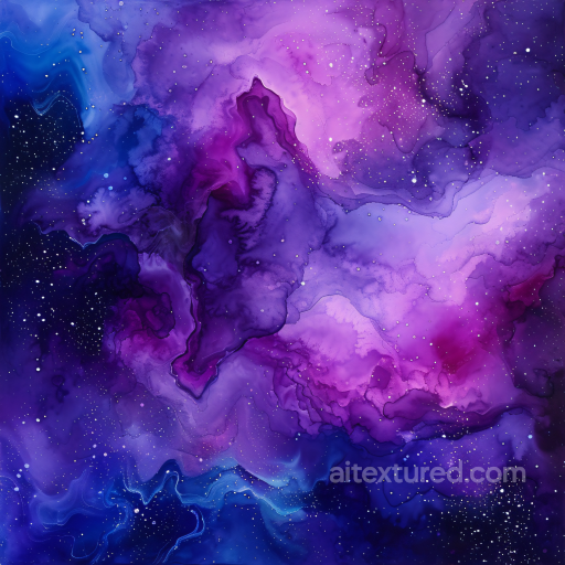 Alcohol Ink PBR Texture Featuring Deep Purple and Blue Nebula Swirls seamless Alcohol ink PBR texture