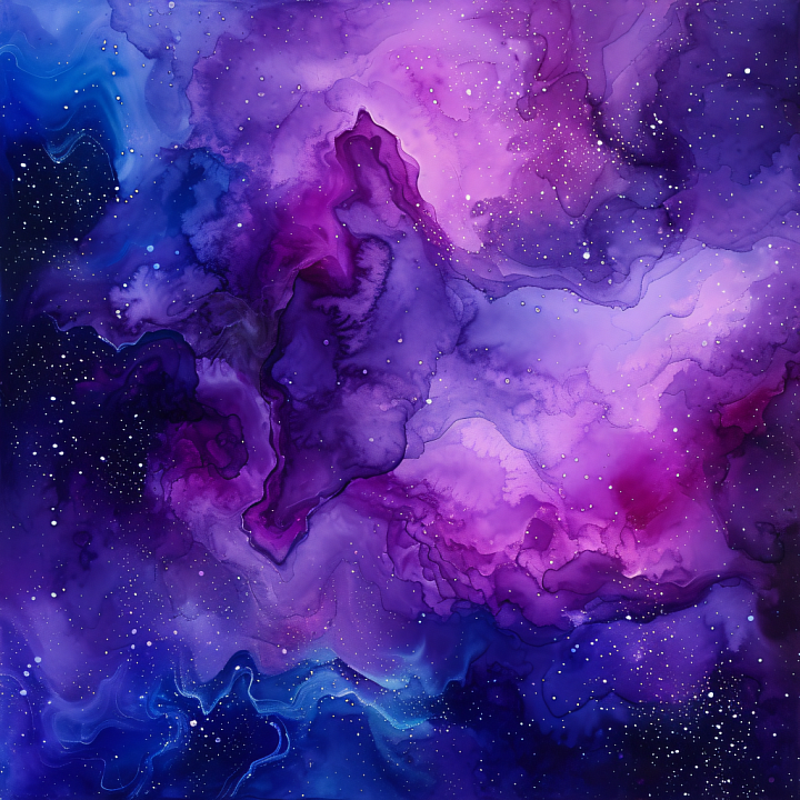 Alcohol Ink Featuring Deep Purple and Blue Nebula Swirls seamless PBR texture preview