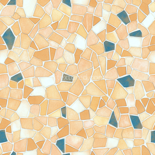 Seamless 3D Mosaic PBR Texture Featuring Terracotta and Blue Stone Chips with Matte Finish texture preview