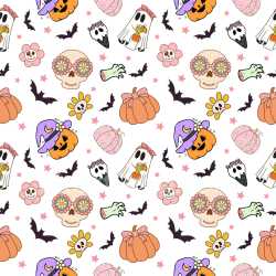 Pattern Bundle - Seamless 3D Pattern PBR Texture Featuring Cute Hand-Drawn Halloween Motifs in Pastel Colo… texture preview