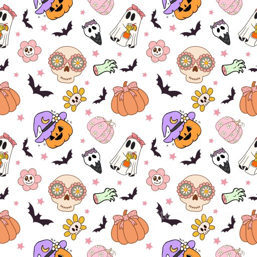 Pattern PBR Texture Featuring Cute Hand-Drawn Halloween Motifs in Pastel Colors seamless Pattern Bundle PBR texture
