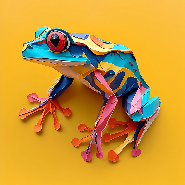Featuring Vibrant Colorful Dart Frog Pattern and Origami Style seamless PBR texture preview