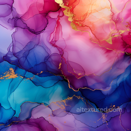 Alcohol Ink PBR Texture Featuring Vivid Purple Hues and Golden Veined Fluidity seamless Alcohol ink PBR texture
