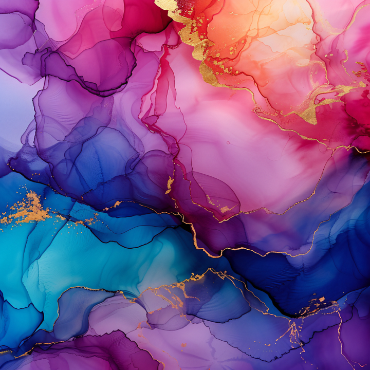 Alcohol Ink Featuring Vivid Purple Hues and Golden Veined Fluidity seamless PBR texture preview