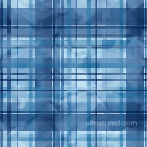 Seamless 3D PBR Texture Featuring Blue Plaid Pattern with Abstract Watercolor Overlay texture preview