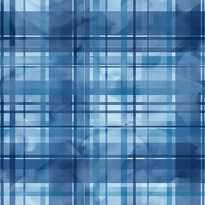 Featuring Blue Plaid Pattern with Abstract Watercolor Overlay seamless PBR texture preview