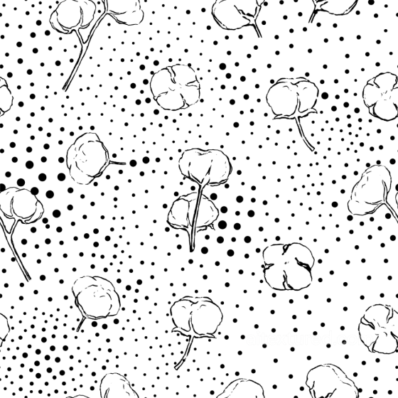 Featuring Black Cotton Plant Sketches on White White & Black texture preview