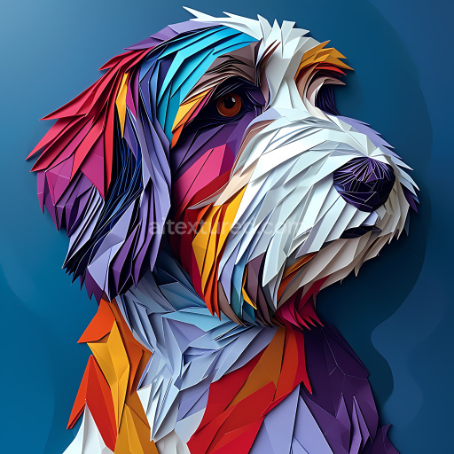 Seamless 3D PBR Texture of Bearded Collie Fur in Origami Style with Multicolor Layers