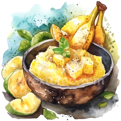 seamless Watercolor Mashed Bananas Breakfast Bowl Illustration with Fresh Bananas texture 8k free download PBR