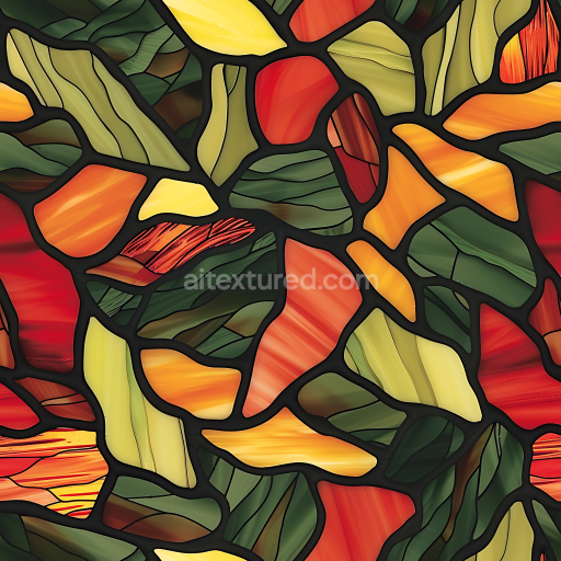 Seamless 3D Stylized Stained Glass Camouflage PBR Texture with Autumn-Inspired Color Palette