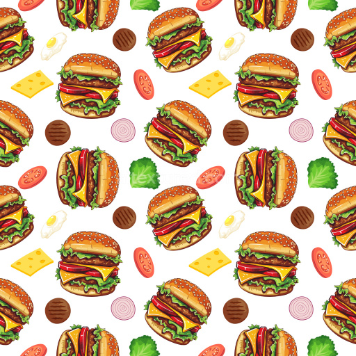Pattern Bundle - Seamless 3D Pattern PBR Texture Featuring Cartoon Burgers and Fresh Ingredients texture preview