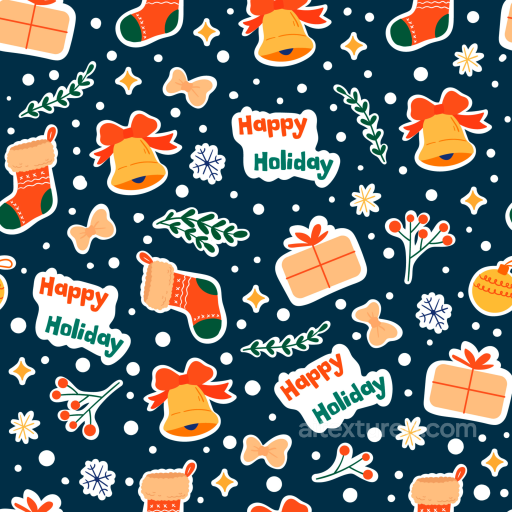 Digital Paper Texture with Festive Christmas Icons and Happy Holiday Text seamless All Christmas Digital paper PBR texture