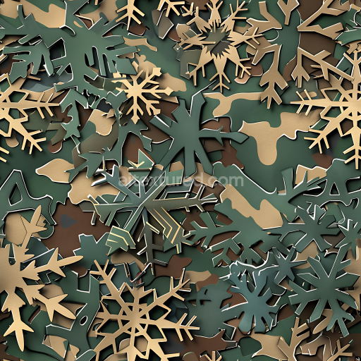 Seamless 3D Woodland Camouflage PBR Texture Featuring Layered Snowflake Motifs