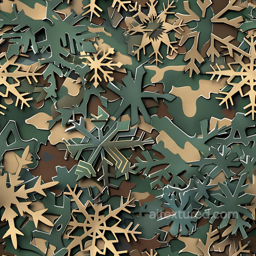 Woodland Camouflage PBR Texture Featuring Layered Snowflake Motifs seamless Color Camouflage PBR texture