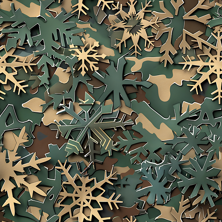 Woodland Camouflage Featuring Layered Snowflake Motifs seamless PBR texture preview