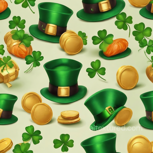 Featuring Green St Patrick Hats, Gold Coins & Clover Pattern seamless St patrick digital paper bundle PBR texture