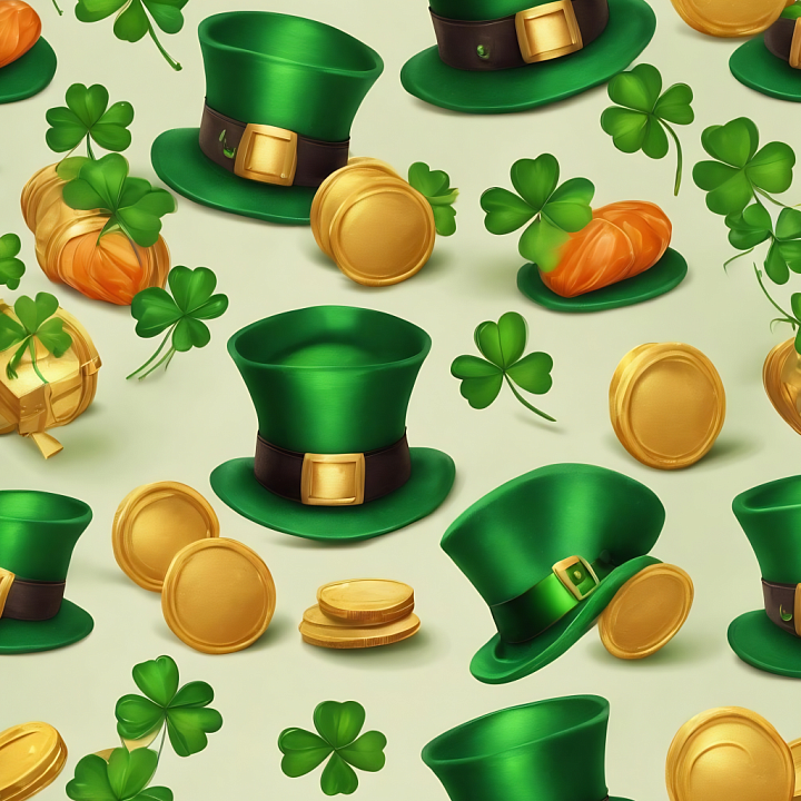 Featuring Green St Patrick Hats, Gold Coins & Clover Pattern seamless PBR texture preview
