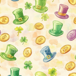 seamless Seamless 3D PBR texture featuring watercolor St Patrick hats and shamrocks texture 8k free download PBR